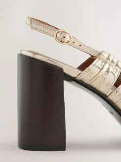 Next Gold Forever Comfort® Leather Slot Slingback Block Heels Online
