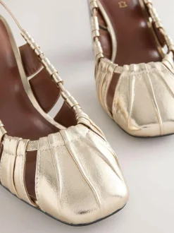 Next Gold Forever Comfort® Leather Slot Slingback Block Heels Online