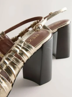 Next Gold Forever Comfort® Leather Slot Slingback Block Heels Online