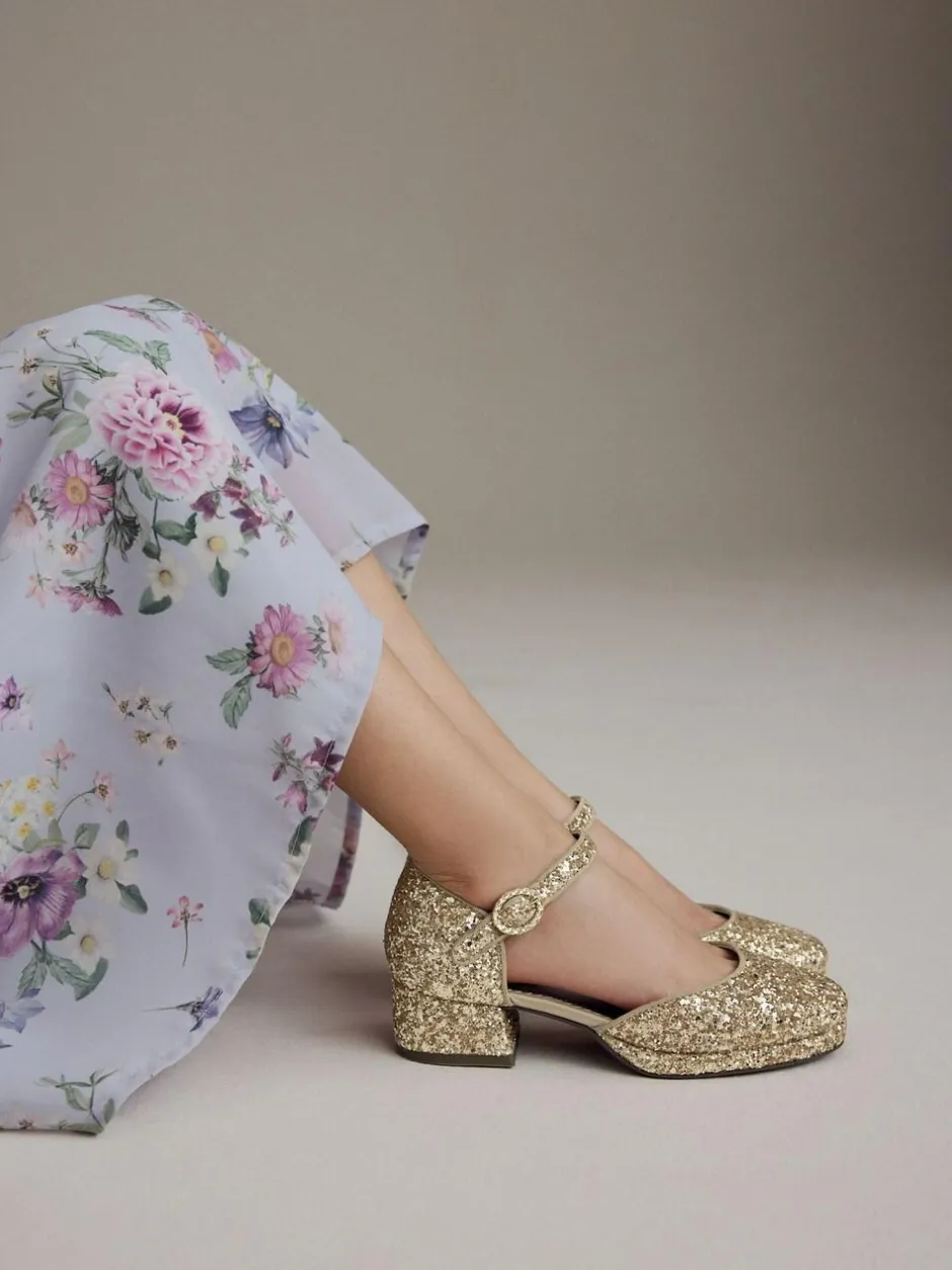 Next Platform Heel Occasion Shoes Gold Glitter