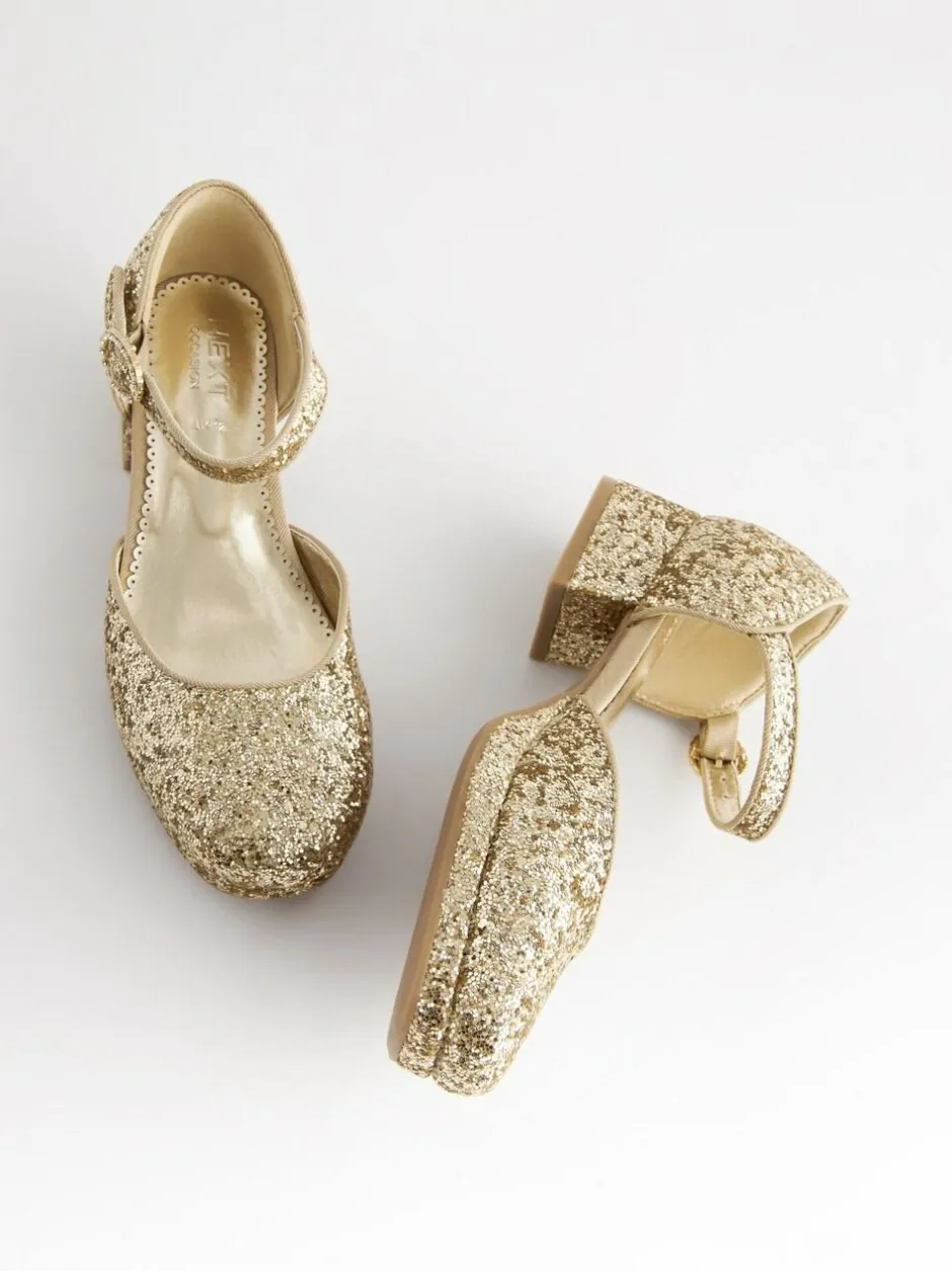 Next Platform Heel Occasion Shoes Gold Glitter