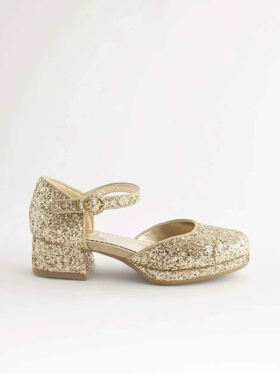 Next Platform Heel Occasion Shoes Gold Glitter