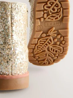 Next Gold Glitter Standard Fit (F) Chelsea Zip Tassel Ankle Boots Sale