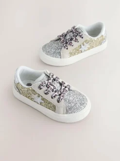 Next Gold Glitter Star Lace-Up Trainers Discount