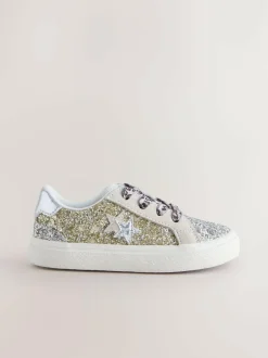 Next Gold Glitter Star Lace-Up Trainers Discount