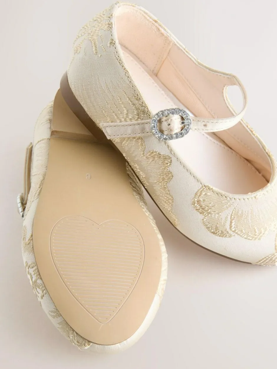 Next Flower Girl Occasion Mary Jane Shoes Gold Jaquard Outlet