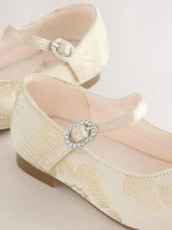 Next Flower Girl Occasion Mary Jane Shoes Gold Jaquard Outlet