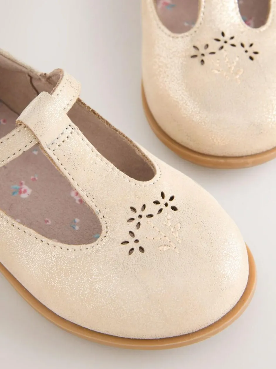 Next Leather T-Bar Shoes Gold New