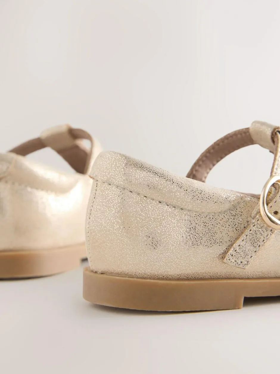Next Leather T-Bar Shoes Gold New