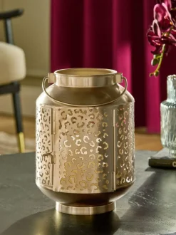 Next Gold Metal Leopard Print Cutout Lantern Hot
