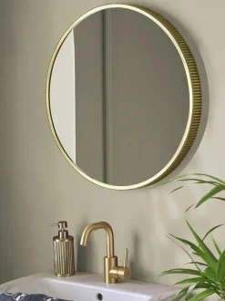 Next Rib Round Bathroom Wall Mirror Gold Hot