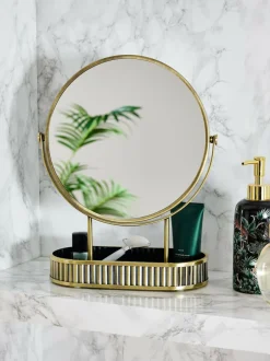 Next Gold Rib 5x Magnification Round Dressing Table Mirror Outlet