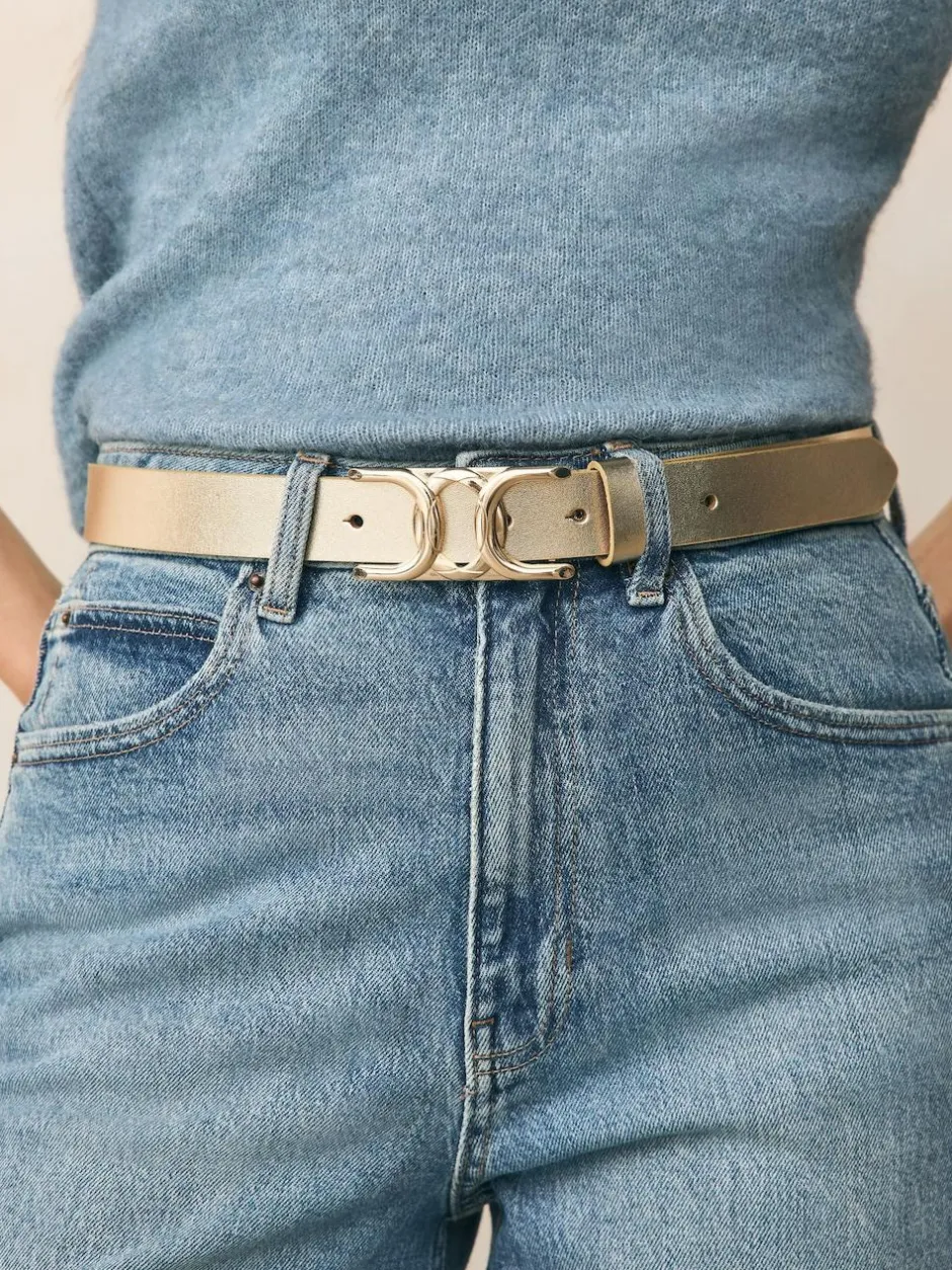 Next Regular Statement Buckle Leather Belt Gold Tone Hot
