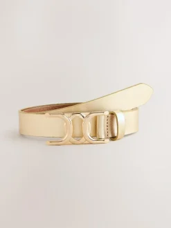 Next Regular Statement Buckle Leather Belt Gold Tone Hot