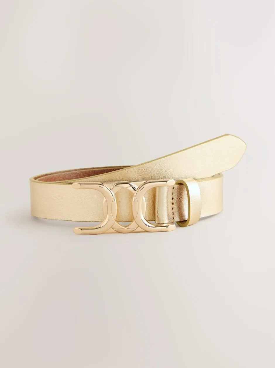 Next Regular Statement Buckle Leather Belt Gold Tone Hot