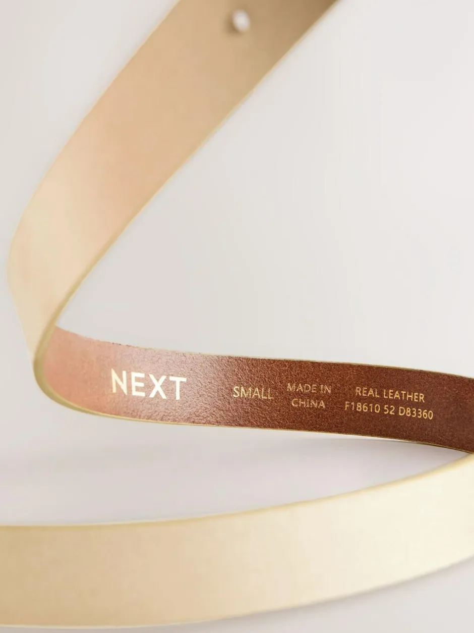 Next Regular Statement Buckle Leather Belt Gold Tone Hot