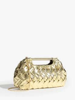 Lipsy Weave Grab Handle Clutch Bag Gold Discount
