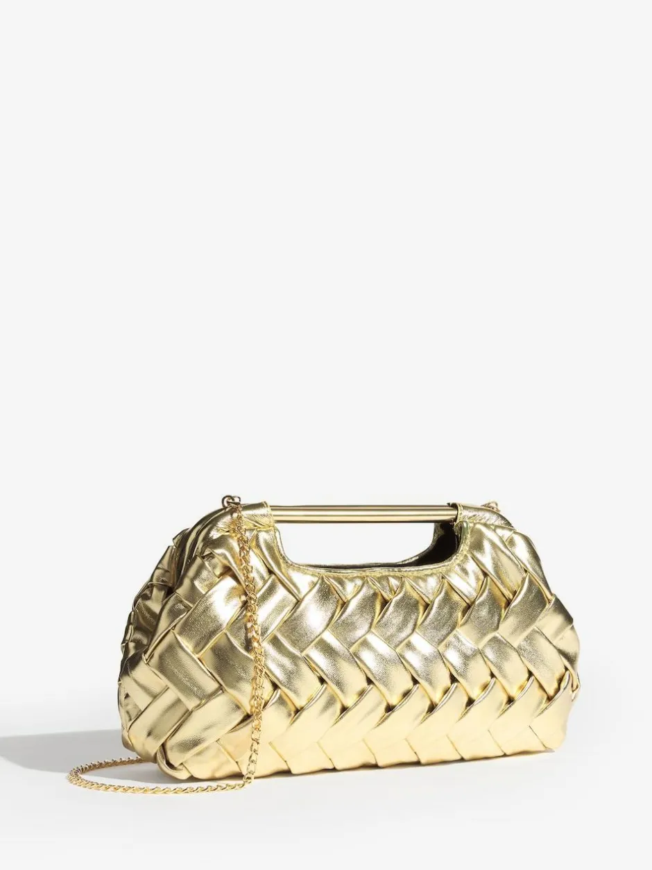 Lipsy Weave Grab Handle Clutch Bag Gold Discount