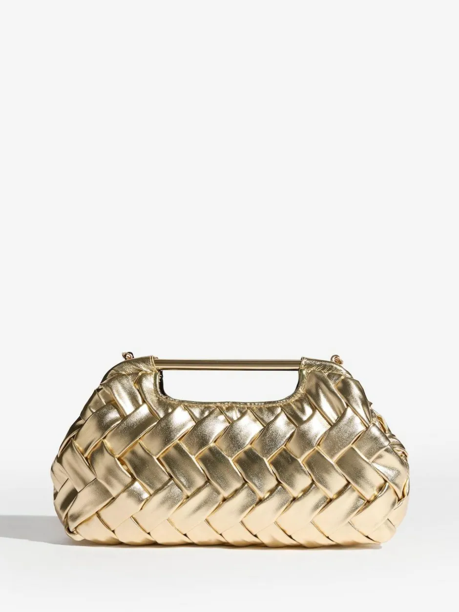 Lipsy Weave Grab Handle Clutch Bag Gold Discount