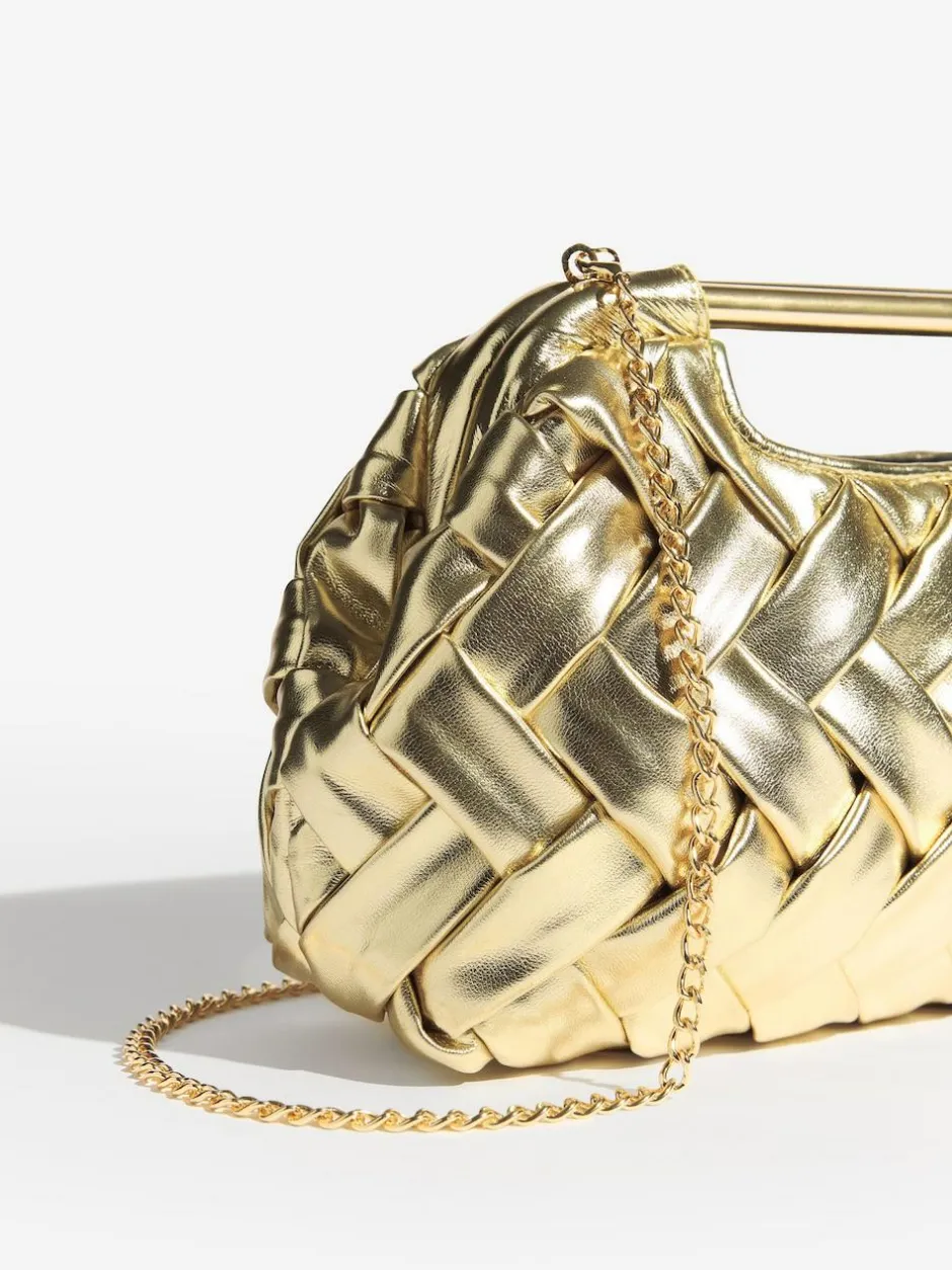 Lipsy Weave Grab Handle Clutch Bag Gold Discount