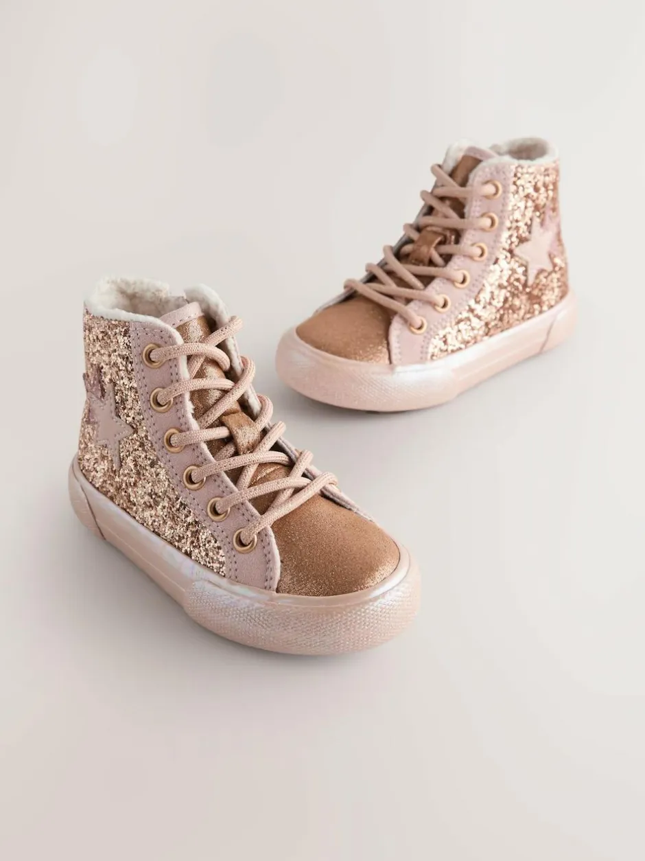 Next Gold Wide Fit (G) Star High Top Trainers Clearance