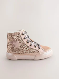Next Gold Wide Fit (G) Star High Top Trainers Clearance