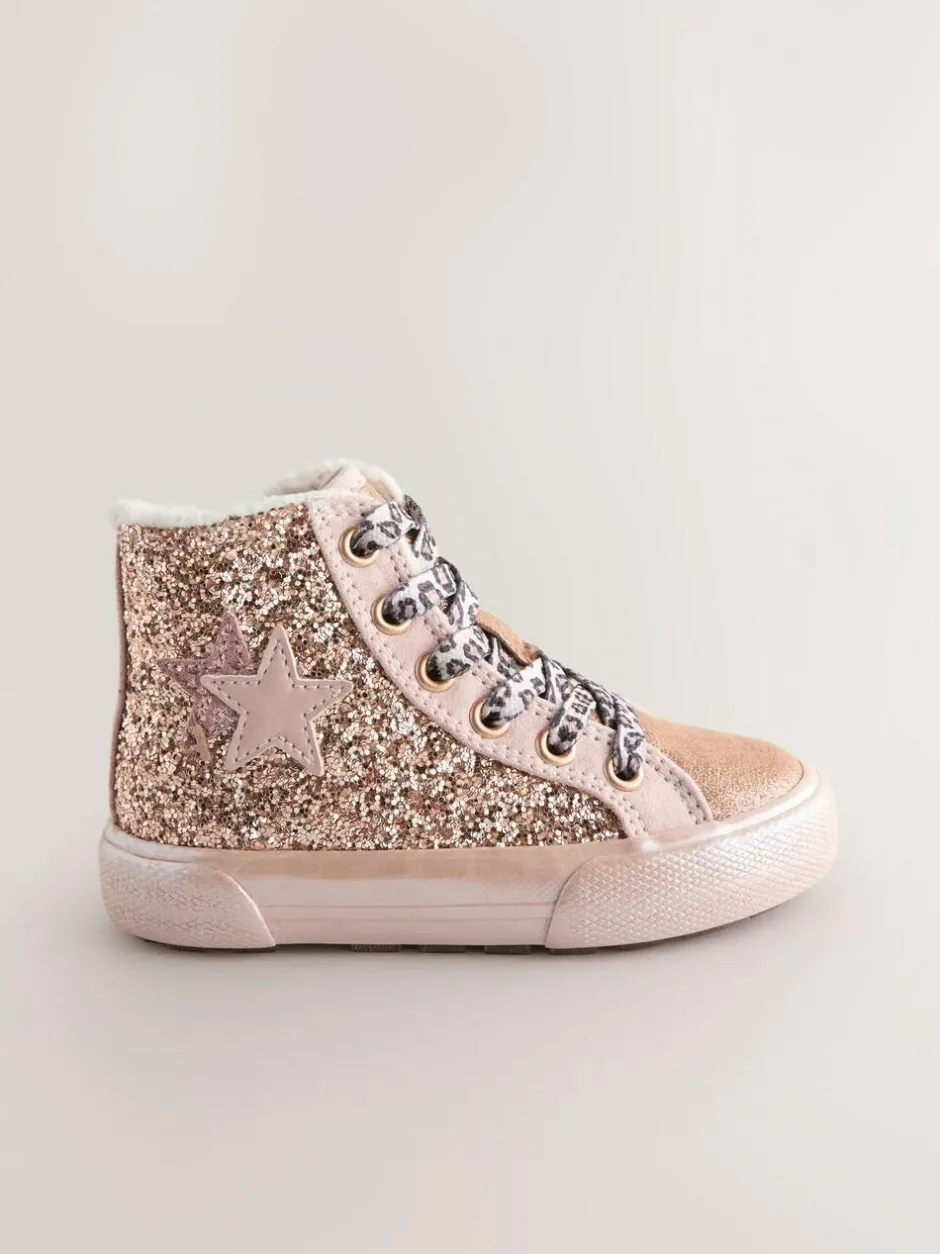 Next Gold Wide Fit (G) Star High Top Trainers Clearance