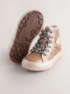 Next Gold Wide Fit (G) Star High Top Trainers Clearance