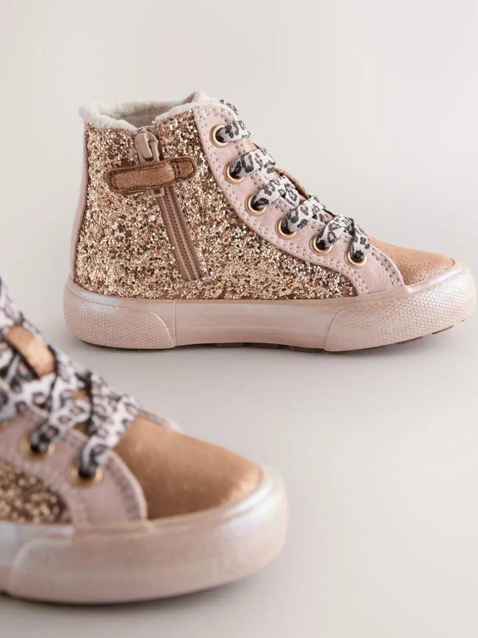 Next Gold Wide Fit (G) Star High Top Trainers Clearance