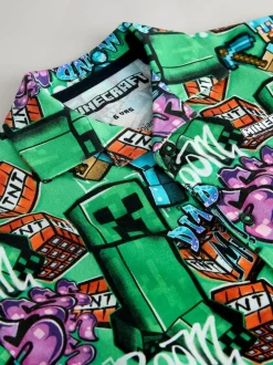 Next Green All Over Print Minecraft Short Sleeve Jersey Shirt (3-16yrs) Outlet