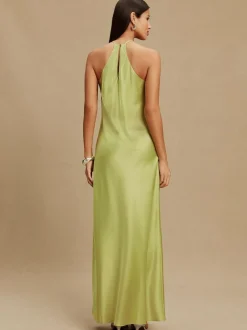 Next Bridesmaids Satin Halterneck Maxi Dress Green Hot