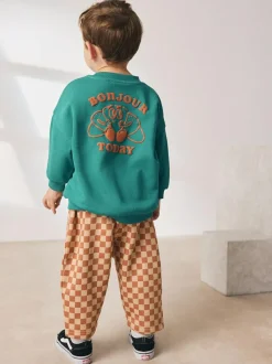 Next Green Croissant Single Sweatshirt And Stripe Joggers Set (3mths-7yrs)