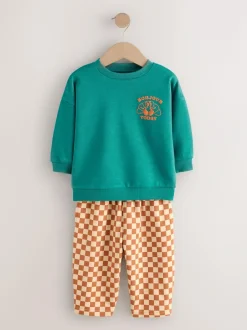 Next Green Croissant Single Sweatshirt And Stripe Joggers Set (3mths-7yrs)