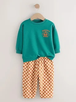 Next Green Croissant Single Sweatshirt And Stripe Joggers Set (3mths-7yrs)