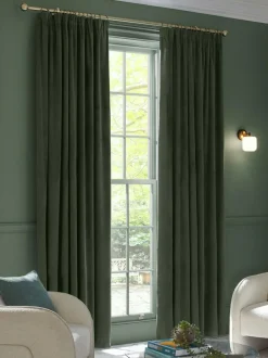 Next Green Dark Matte Velvet Pencil Pleat Blackout/Thermal Curtains Discount