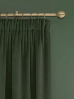 Next Green Dark Matte Velvet Pencil Pleat Blackout/Thermal Curtains Discount
