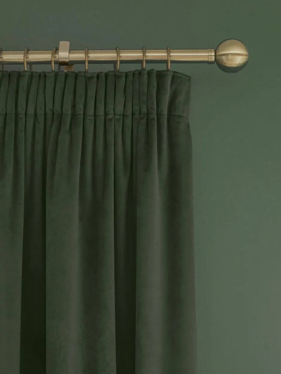 Next Green Dark Matte Velvet Pencil Pleat Blackout/Thermal Curtains Discount