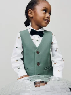 Next Green Dino Waistcoat Shirt Trousers and Bow Tie Set (3mths-9yrs) Discount