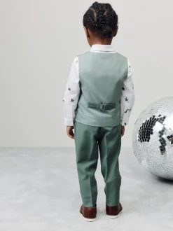 Next Green Dino Waistcoat Shirt Trousers and Bow Tie Set (3mths-9yrs) Discount