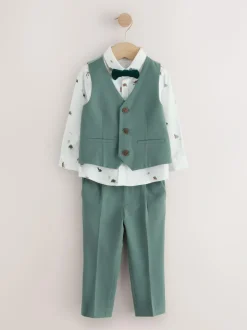 Next Green Dino Waistcoat Shirt Trousers and Bow Tie Set (3mths-9yrs) Discount