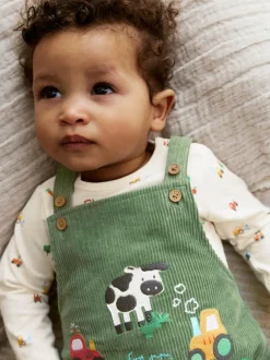 Next Green Farm Cord Dungarees and Bodysuit Set (0mths-2yrs) Online