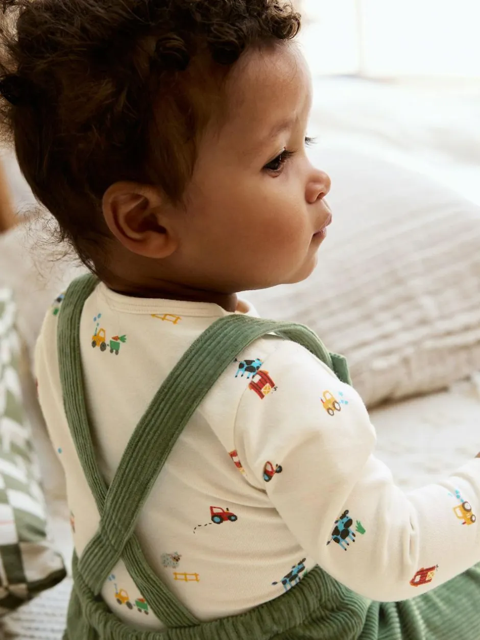Next Green Farm Cord Dungarees and Bodysuit Set (0mths-2yrs) Online