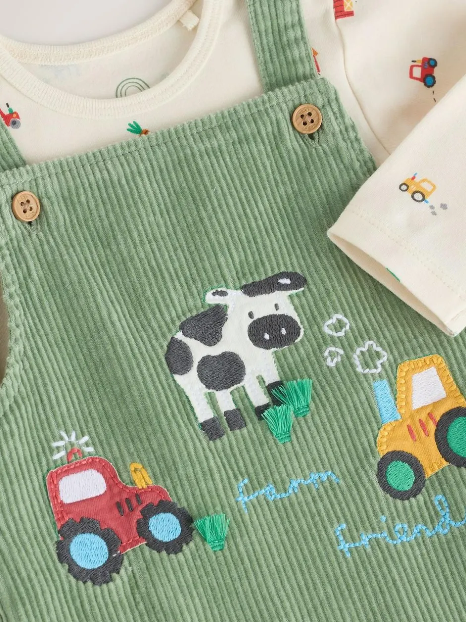 Next Green Farm Cord Dungarees and Bodysuit Set (0mths-2yrs) Online