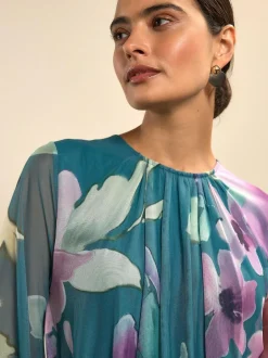 Next Green Floral Long Sleeve Mesh Maxi Dress Online