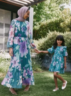 Next Green Floral Long Sleeve Mesh Maxi Dress Online