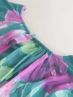 Next Green Floral Long Sleeve Mesh Maxi Dress Online