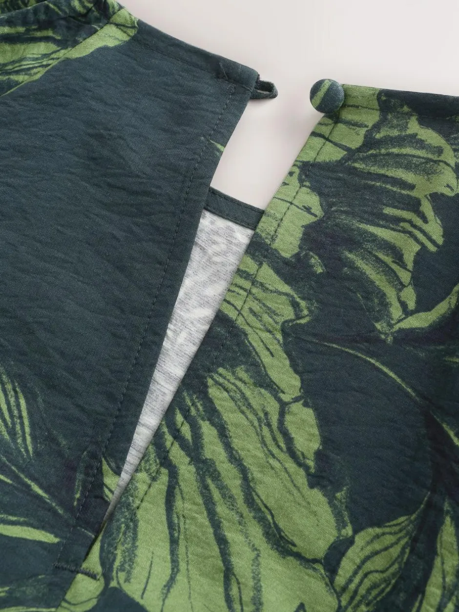 Next Print Puff Sleeve Midi Dress Green Floral Hot