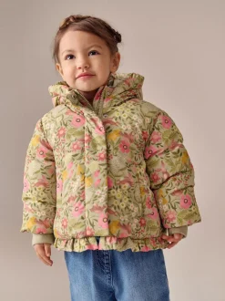 Next Shower Resistant Frill Hem Padded Coat (3mths-7yrs) Green Floral Clearance