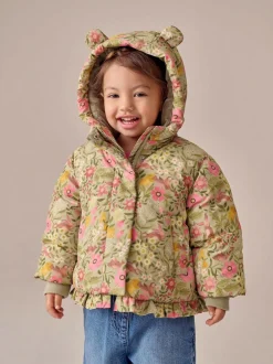 Next Shower Resistant Frill Hem Padded Coat (3mths-7yrs) Green Floral Clearance