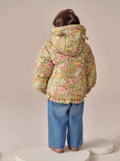 Next Shower Resistant Frill Hem Padded Coat (3mths-7yrs) Green Floral Clearance